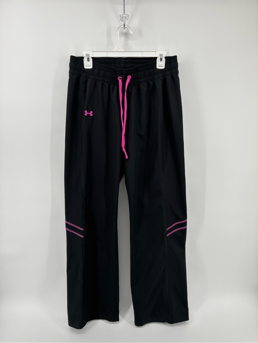 Under Armour Black Athletic Pants with Pink Accents Loose Fit Straight Leg